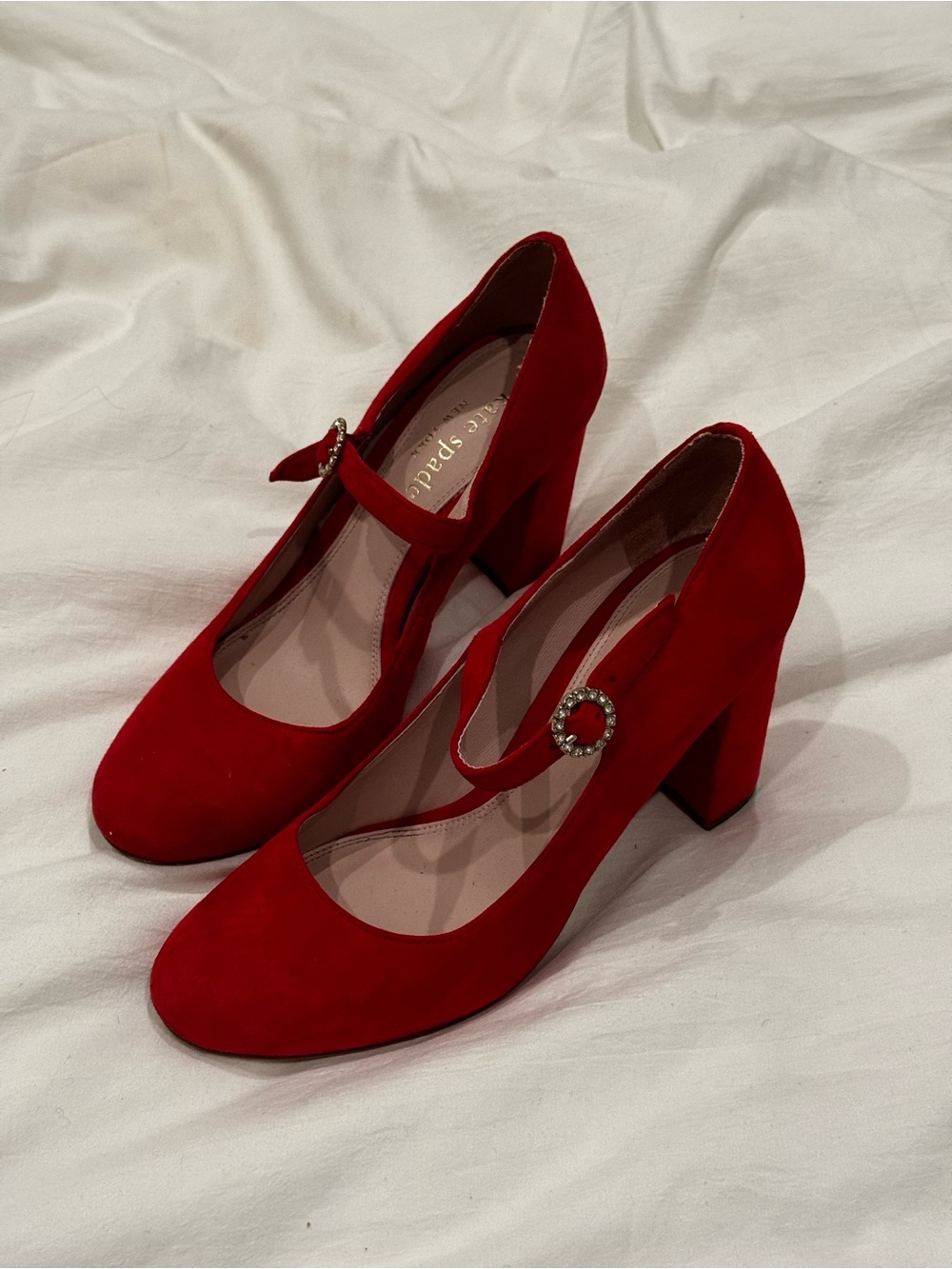 Kate Spade Red Suede Mary Jane Crystal Buckle Pumps Sz 7